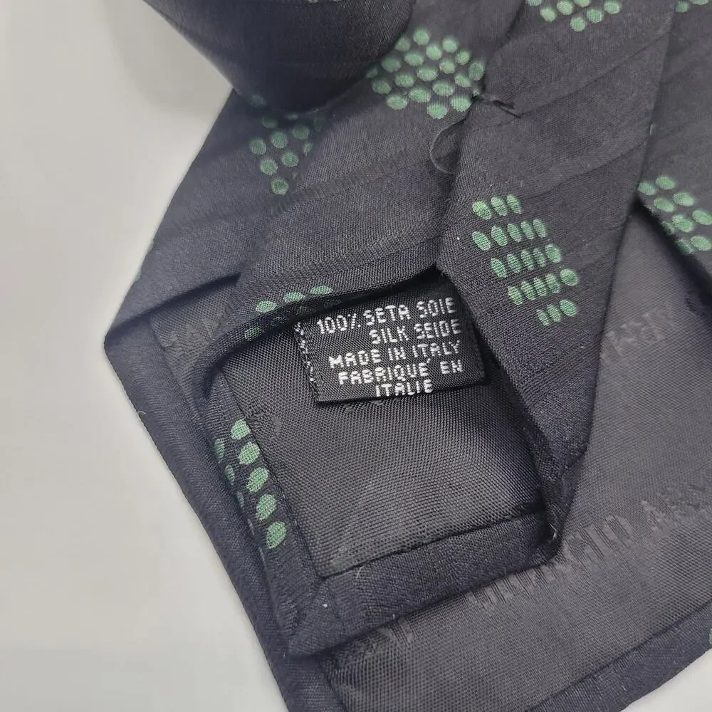 Vintage‎ Giorgio Armani Tie Black Green Polka Dot Silk Necktie Abstract Designer